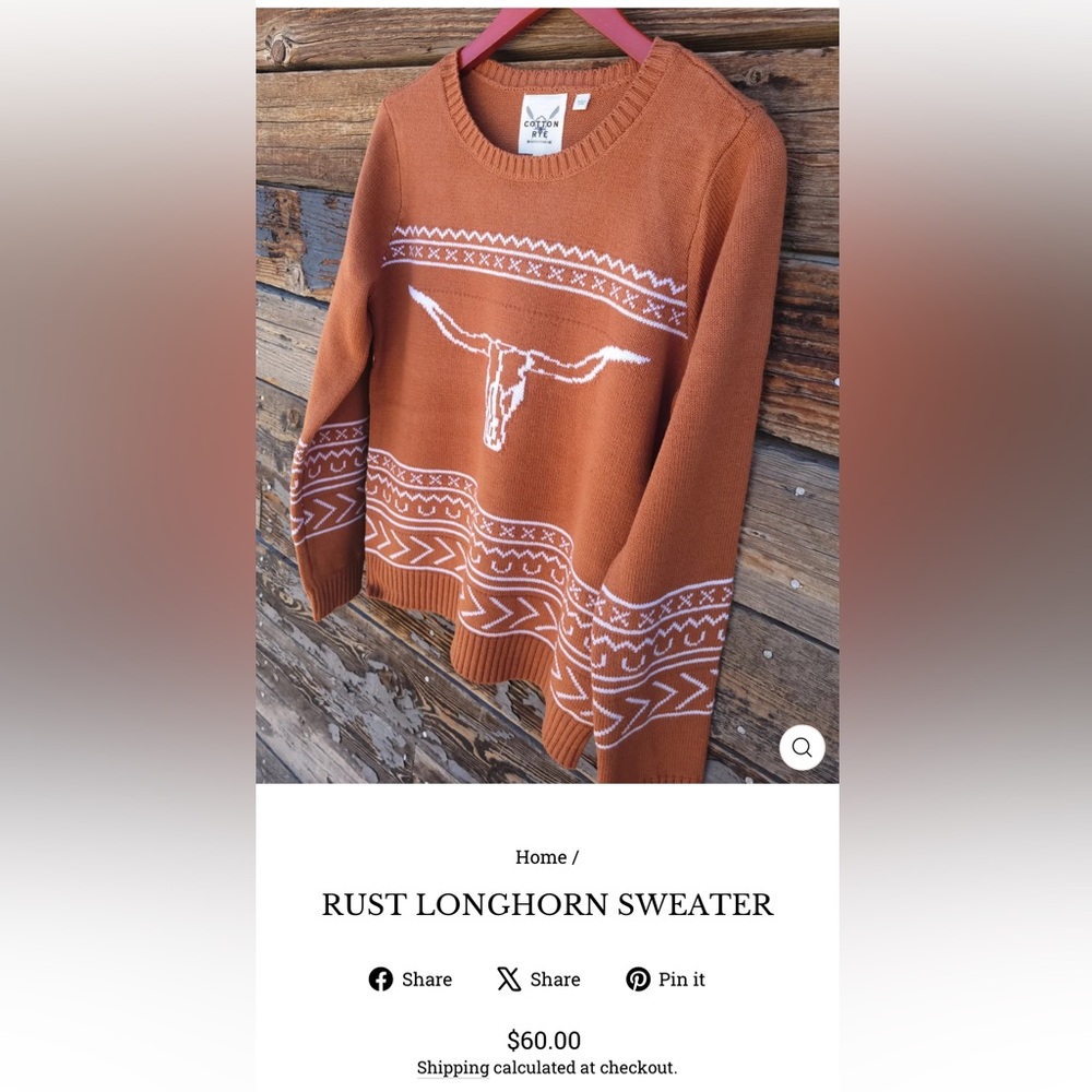 Rust Longhorn Crewneck Sweater